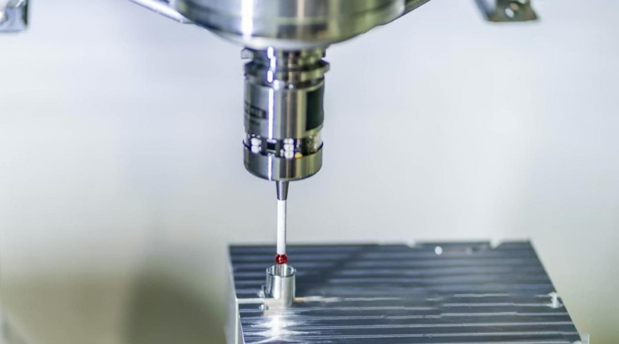 CMM probe measuring precision CNC machined aluminum part — quality inspection VNcontX Vietnam