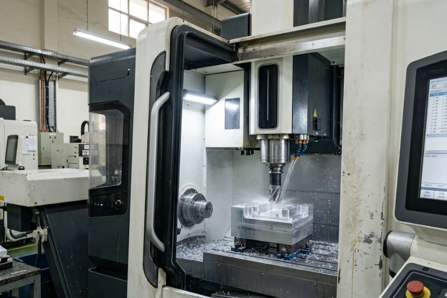 CNC machining lead time Vietnam — 5-axis milling in progress at VNcontX facility, Ho Chi Minh City