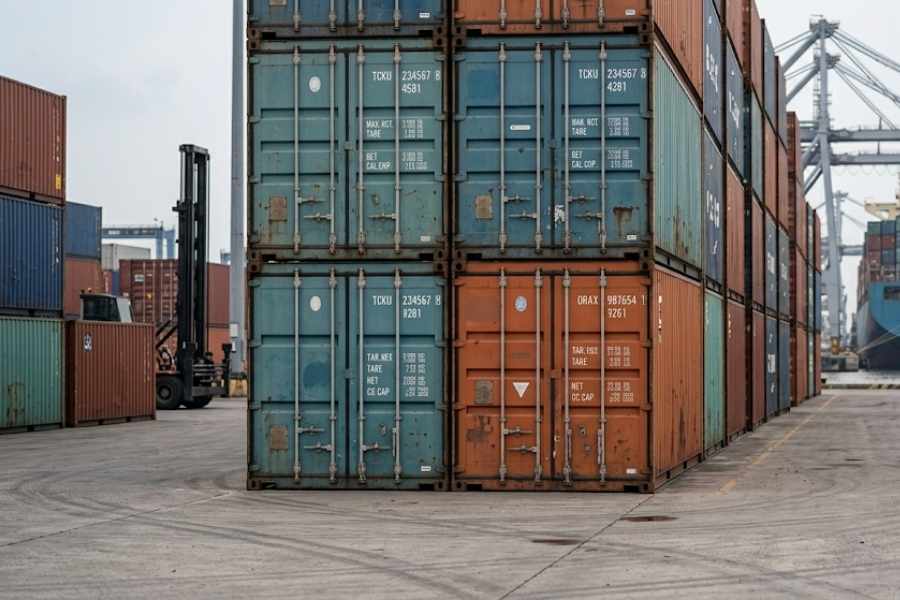 Shipping container yard at Cat Lai Port Vietnam sea freight FOB export to US West Coast and Sydney